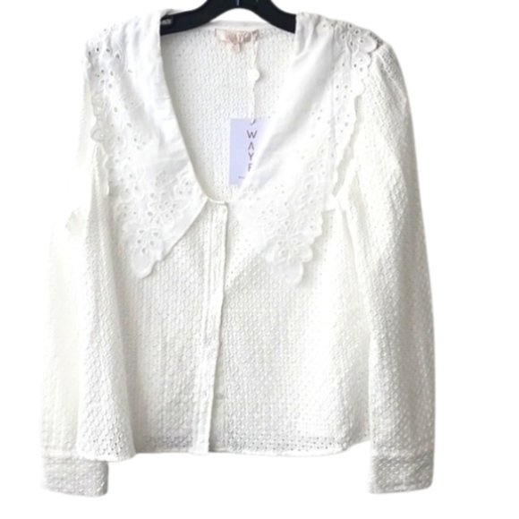 WAYF Octavia Embroidery Cotton Blouse In Ivory NWT Size Small - Picture 3 of 3